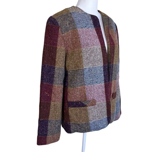 Willow Ridge Vintage Tweed Plaid Wool Blend Open Front Blazer Jacket Academia - Picture 2 of 16